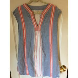 Marea Beach Cover Dress Women’s S/M Surf stripe cotton blue orange sleeveless